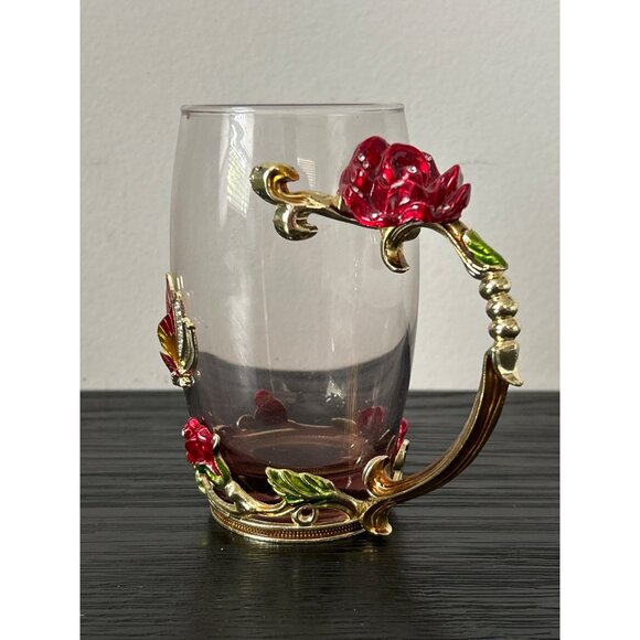 ARC of France Glass Mug Matching Spoon Butterfly & Flower Jeweled/Enamel Accents - Picture 4 of 9